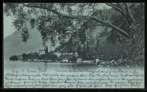 Mondschein-AK Varenna /Lago di Como, Vista generale