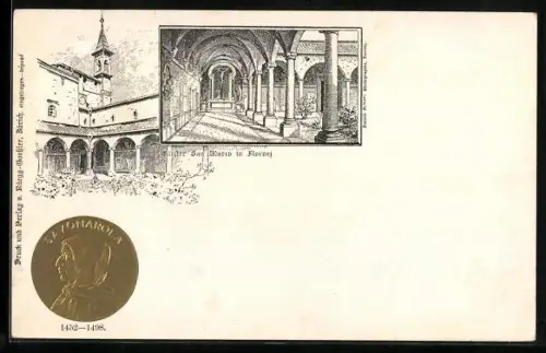 AK Florenz, Kloster San Marco, Kreuzgang, Porträt Savonarola