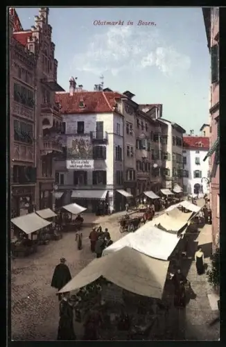 AK Bozen, Marktstände auf dem Obstmarkt