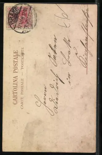 Lithographie Napoli, Strada Foria, Strassenpartie am Abend