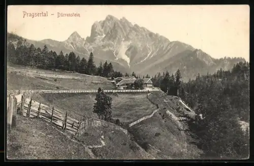 AK Dürrenstein /Pragsertal, Hütten vor den Bergen