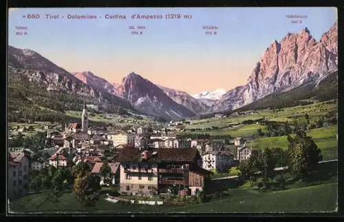 AK Cortina d`Ampezzo /Tirol, Panorama, Col Rosa, Seekofel und Tofana