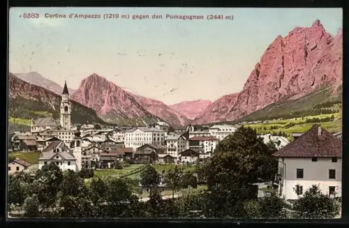 AK Cortina d` Ampezzo, Blick zum Ort mit Kirche gegen den Pomagognon