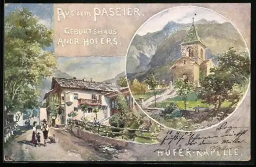 Künstler-AK Edward Theodore Compton: St. Leonhard /Passeier, Geburtshaus Andreas Hofers und Hofer-Kapelle