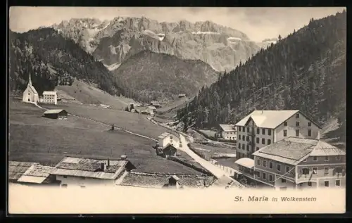 AK St. Maria in Wolkenstein, Strassenpartie mit Bergen