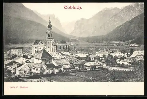 AK Toblach, Ortsansicht aus der Vogelschau