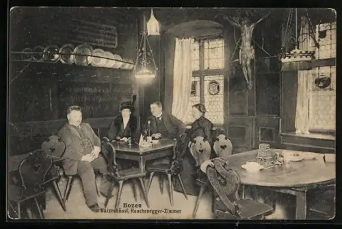 AK Bozen, Gasthaus Batzenhäusl, Rauchenegger-Zimmer, Innenansicht