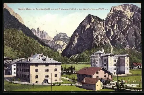 AK Landro, Hotels Bauer u. Monte Piano, 3 Zinnen