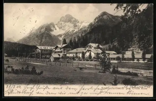 AK Schluderbach bei Croda Rosa, Ortsansicht mit Bergen
