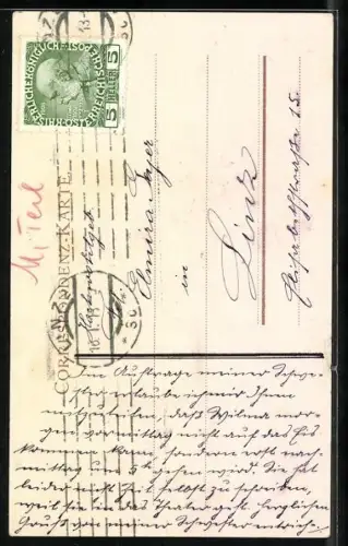 Lithographie Meran, Panorama mit Gilfpromenade