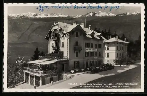 AK Passo della Mendola, Hotel Pensione Caldaro-Herrnhofer verso le Dolomiti
