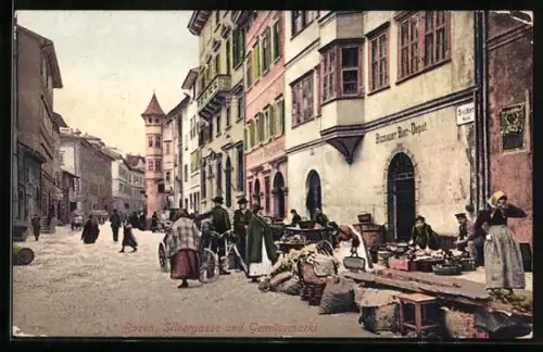 AK Bozen, Silbergasse und Gemüsemarkt