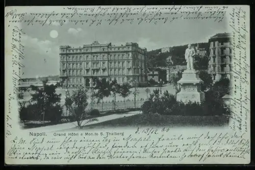 Mondschein-AK Napoli, Grand Hôtel e Monumento S. Thalberg