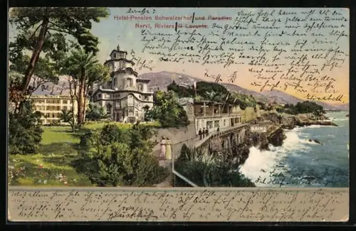 AK Nervi, Teilansicht mit Hotel-Pension Schweizerhof und Paradiso
