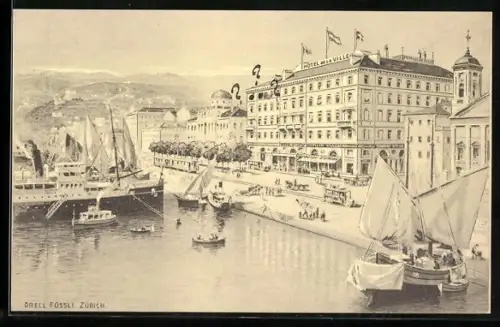 AK Trieste, Hotel de la Ville, Kai mit Dampfer und Segelbooten