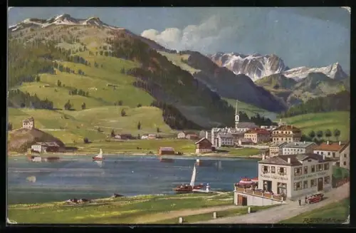 Künstler-AK Bolzano, Hotel al Lago di Resia