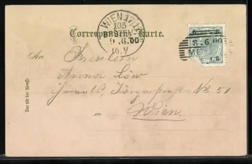 Lithographie Meran, Partie an der Gilfpromenade, Zenoburg