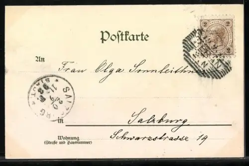 Künstler-AK Meran, Ortsansicht mit dem Hochgebirge