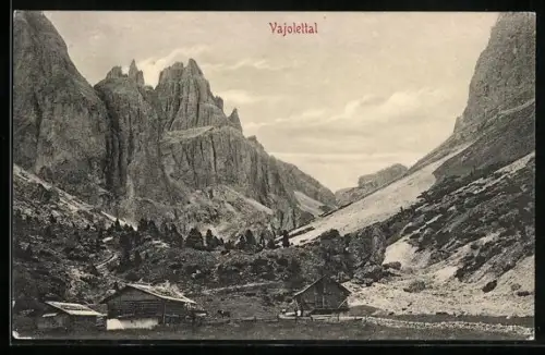 AK Vajolethütte /Vajolettal, Blick zur Hütte im Tal