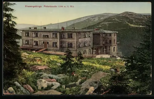 AK Peterbaude /Riesengebirge, Blick zur Baude