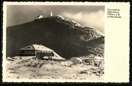 AK Schlesierhaus, Ansicht mit Schneekoppe