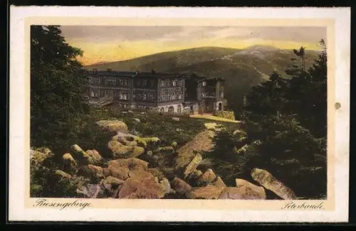 AK Peterbaude /Riesengebirge, Durchblick zur Peterbaude
