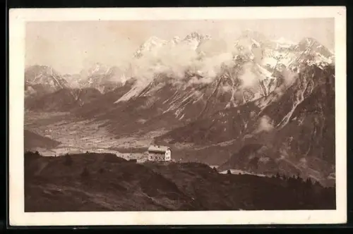 AK Krummholz-Hütte am Hauser Kaibling, Hütte mit Blick ins Tal