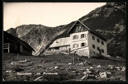 AK Dümlerhütte am Warscheneck, Hütte gegen die Berge