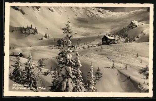 AK Wagrainer Haus, Blick zur Hütte im Schnee
