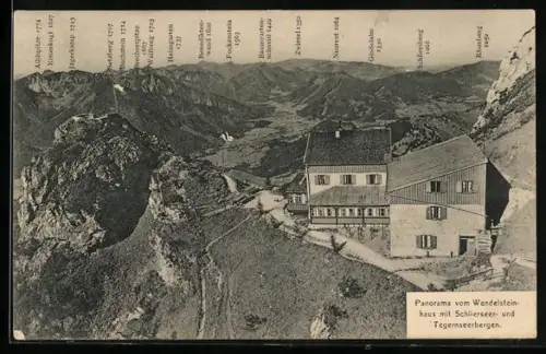 AK Wendelsteinhaus, Panorama vom Wendelsteinhaus mit Schlierseer- und Tegernseerbergen