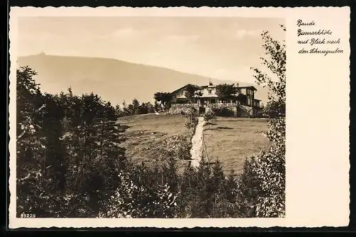 AK Baude Bismarckhöhe, Baude mit Blick nach den Schneegruben