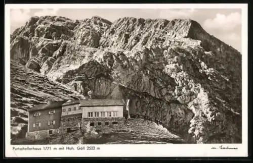 AK Purtschellerhaus, Berghütte mit Hoh. Göll