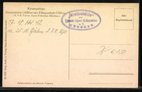 AK Gruttenhütte /Kaisergebirge, Gruttenhütte mit Ellmauerhalt