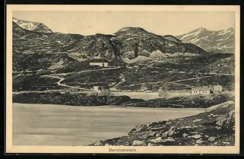 AK Berninahospiz, Ansicht mit Bergpanorama