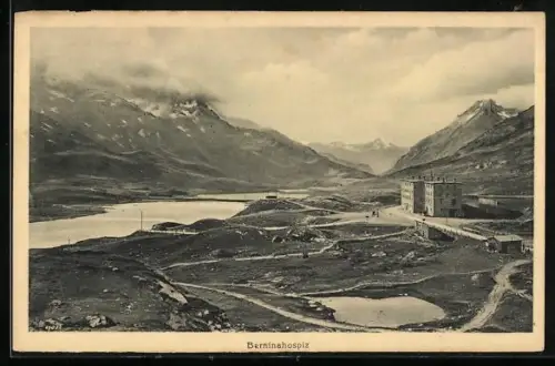 AK Berninahospiz, Talblick mit Bergpanorama
