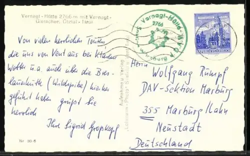 AK Vernagt-Hütte /Ötztal, Hütte mit Vernagt-Gletscher