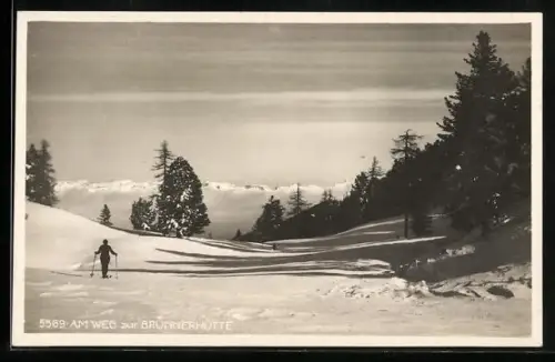 AK Brünnerhütte, Skifahrer am Weg zur Brünnerhütte