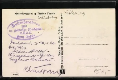 AK Guttenberghaus, Guttenberghaus g. Niederer Tauern