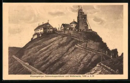 AK Schneekoppenhäuser, Ansicht mit Wetterwarte
