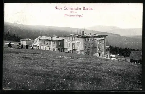 AK Neue Schlesische Baude, Blick den Hang hinab