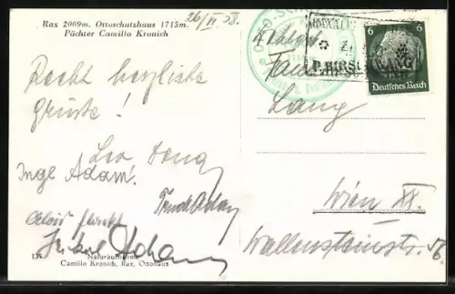 AK Ottoschutzhaus von Camillo Kronich auf der Rax