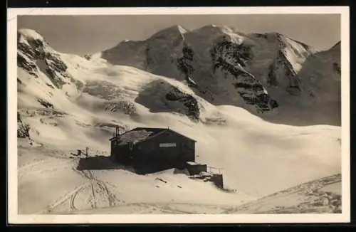 AK Diavolezzahütte mit Piz Palü im Schnee