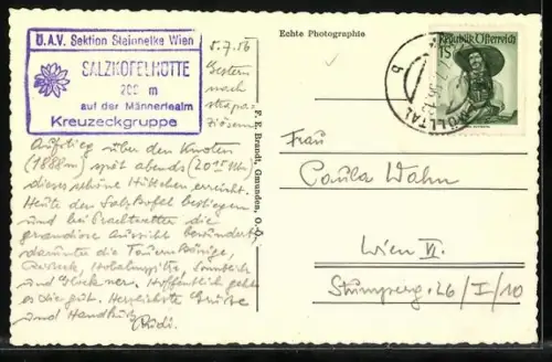 AK Salzkofel-Hütte des Ö. A. V. Sektion Steinnelke auf der Männerlealm, Kreuzeckgruppe