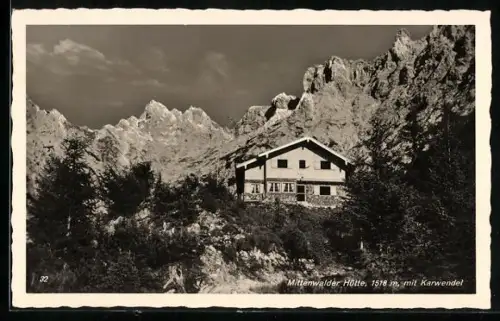 AK Mittenwalder Hütte mit Karwendel