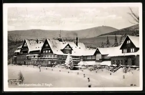 AK Teichmannbaude im Riesengebirge im Schnee