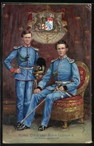 Künstler-AK Fritz Bergen unsign.: König Otto I. und König Ludwig II. im Jüglingsalter