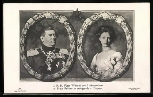 AK Fürst Wilhelm von Hohenzollern und Braut Prinzessin Adelgunde v. Bayern