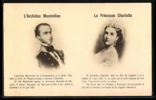 AK L`Archiduc Maximilien von Österreich späterer Herrscher von Mexico, la Princesse Charlotte
