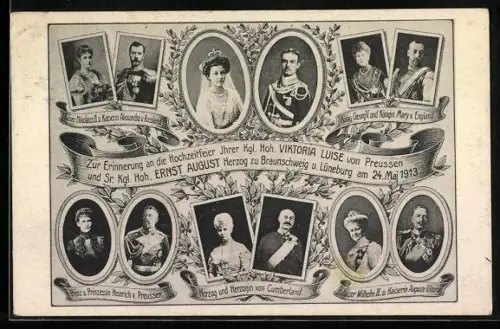 AK Hochzeit von Viktoria Luise von Preussen, Gäste Nikolaus II. von Russland und Georg V. von England