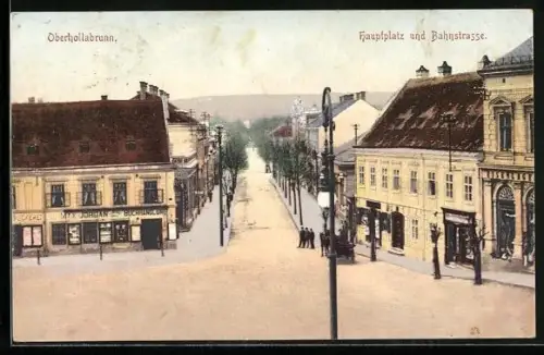 AK Oberhollabrunn, Hauptplatz und Bahnstrasse